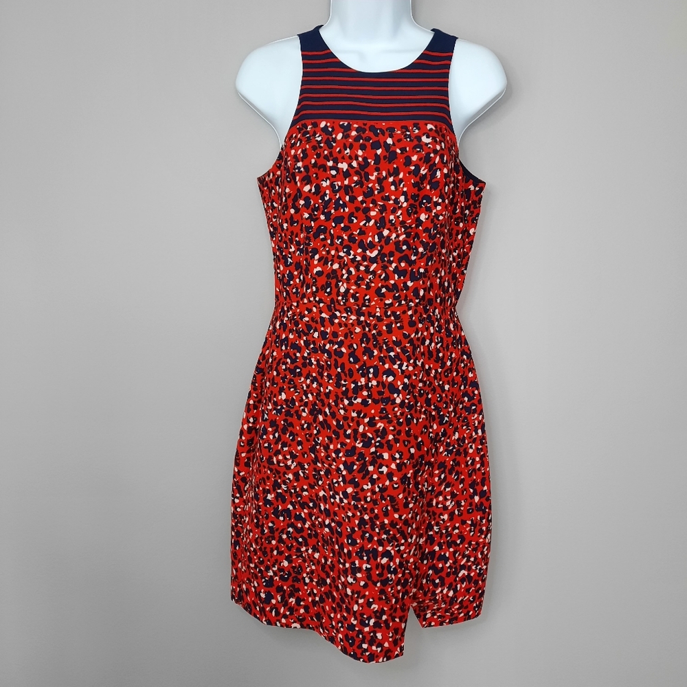 Gianni Bini Red and Blue Print Tulip Hem Sleeveless Sheath Dress size 4